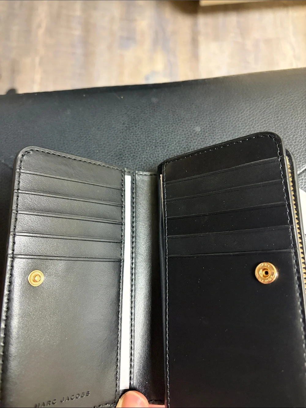 Marc Jacobs Black Pebbled Leather Card Case with Gold Logo